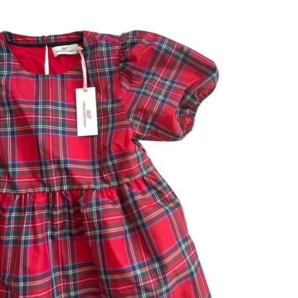 VINEYARDS VINES Girls Puff Sleeve Royal Stewart Red Holiday Dress Sz M NEW w tag - Picture 4 of 5